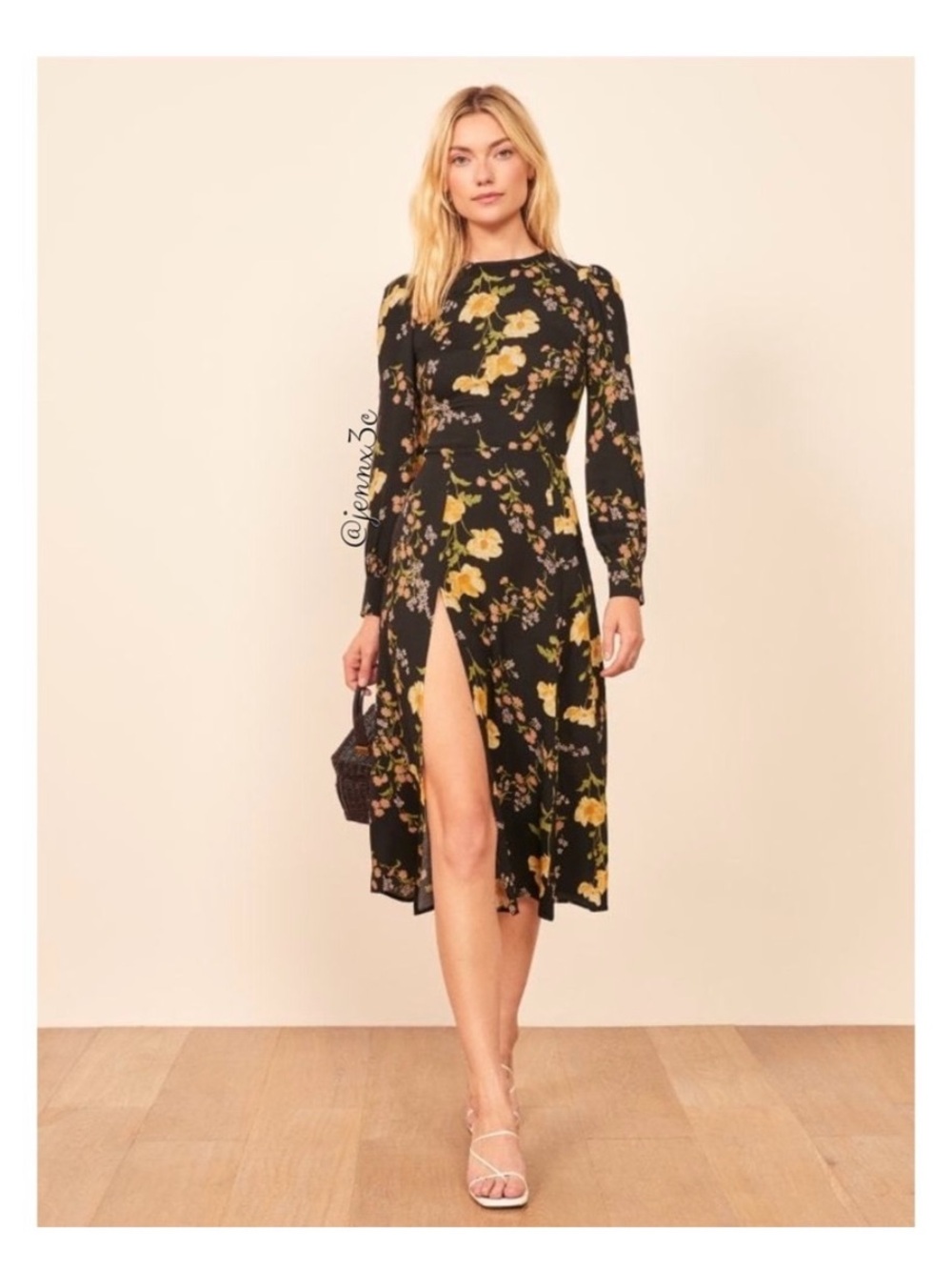 Reformation Creed Dress Floral Long-Sleeve Midi Dress with Front Slit